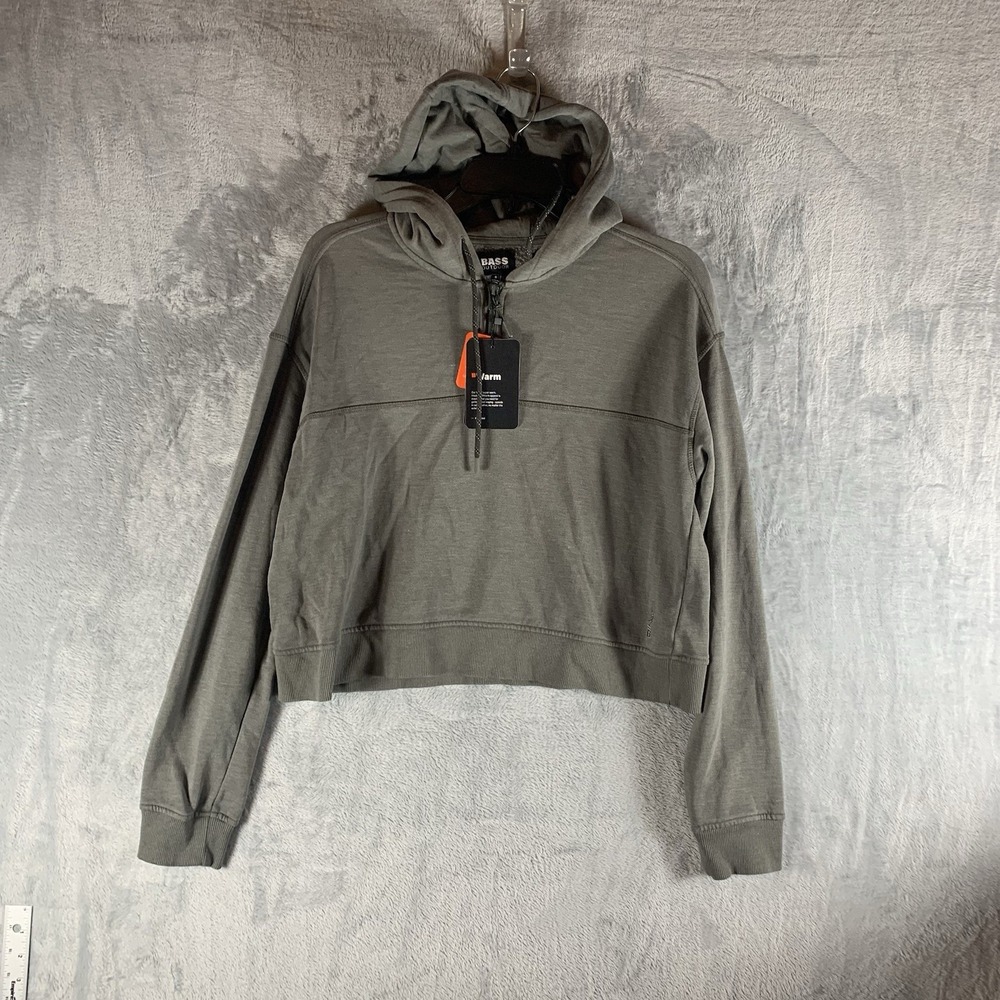 Bass Women's Hoodie S Cropped Half Zip Drawstring Peat Gray Green Soft NWT